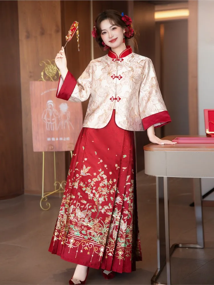 New Chinese-style toasting clothes engagement and wedding gowns large-sized plump clothing