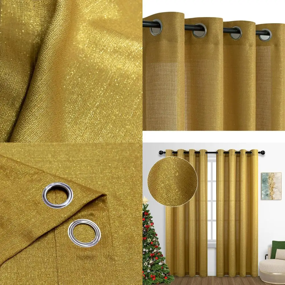 84 Cortinas metálicas semitransparentes de color amarillo mostaza con ojales, 52x84, brillo moderno para salón y dormitorio