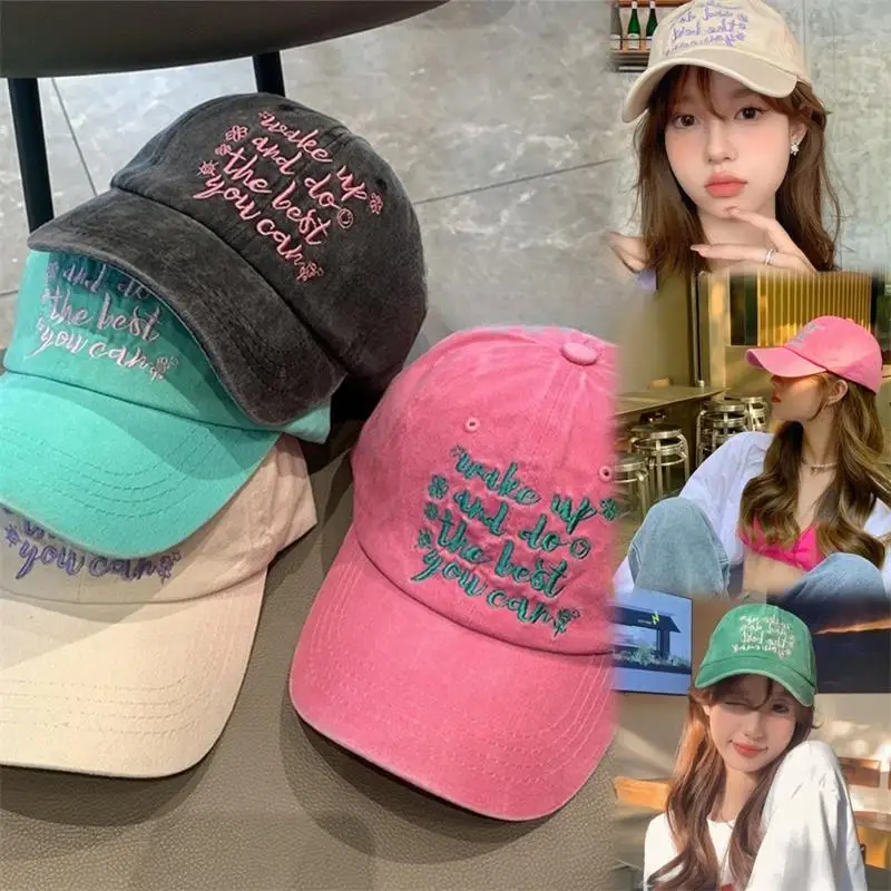 Women Baseball Cap Vintage Washed Cotton Soft Top Dad Hat Retro Y2K Letter Embroidered Snapback Caps