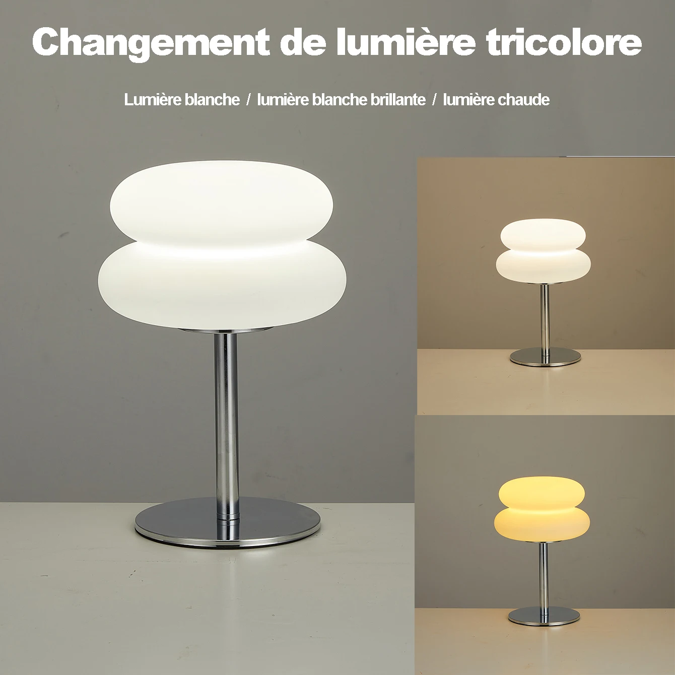 Lampe de chevet avec abat-jour en plastique, lampes LED, lampe de table en forme de champignon, prise USB, 9 niveaux de luminosité réglable, lumière ambiante (non en verre)