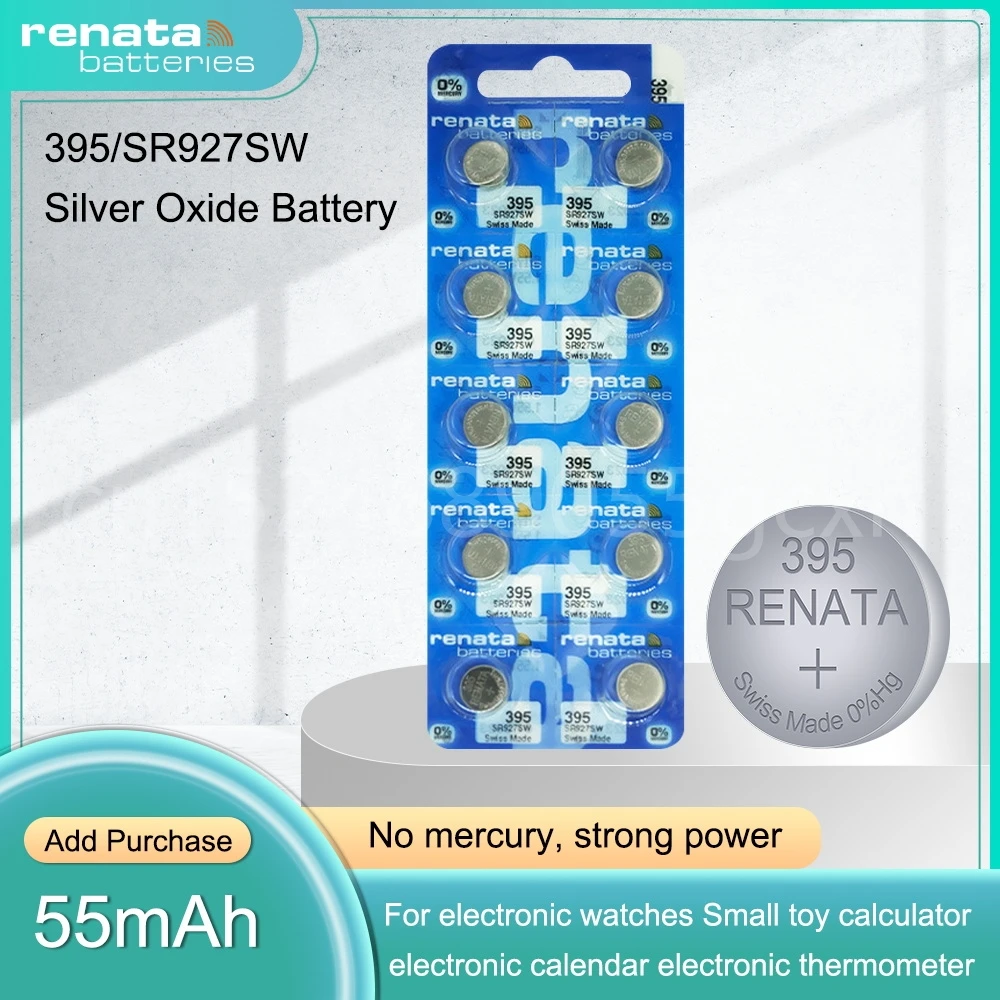 100% Original Renata 395 SR927SW AG7 LR927 LR57 399 SP395 LR927W 1.55V Silver Oxide Battery for Watch Button Coin Cell