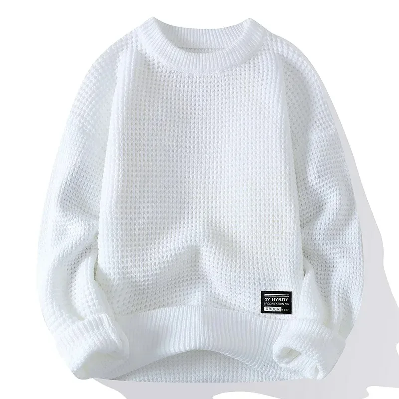 KIDWHXR Herbst Winter Herren Strickpullover Einfarbig Rundhals Männliche Pullover Locker Lässig Langarm Vielseitige Herren-Oberteile – Detail 7