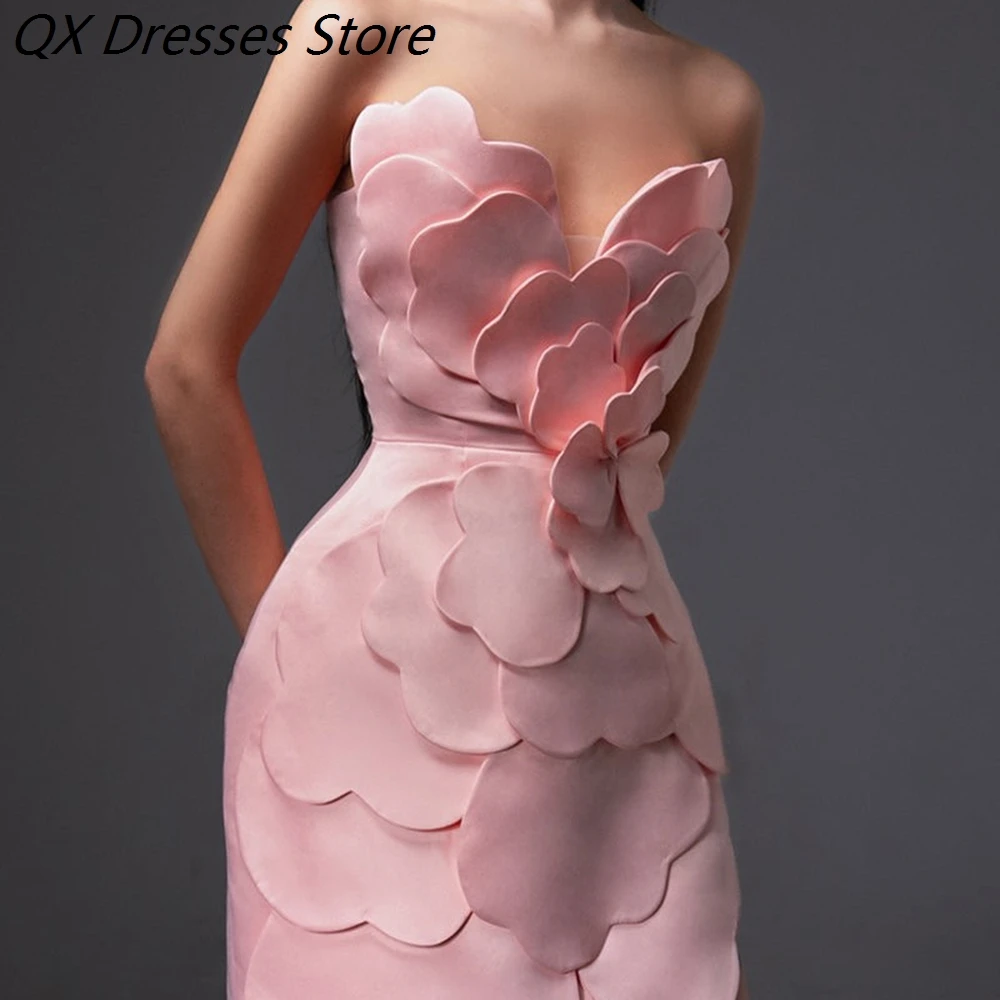 Women's Straight Evening Dresses Ankle-length Strapless Sleeveless Prom Dresses Fashion Flowers Backless Customized Gowns