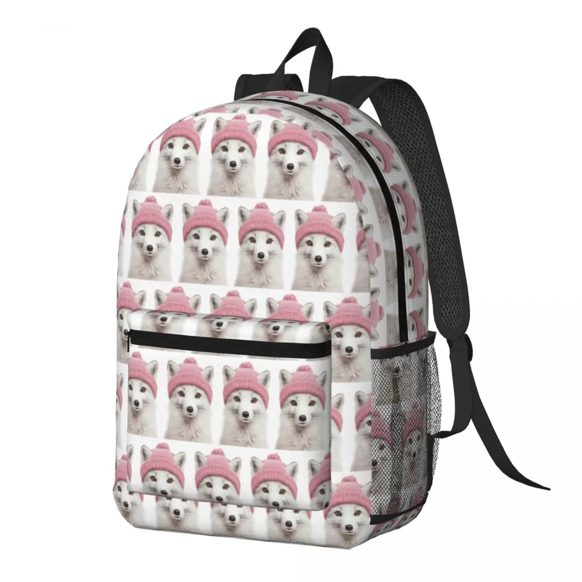 

Arctic Fox Wearing Pink Winter Hat Backpack Daypack Large Capacity Kids BookBag School Bag Shoulder Bags for Men Women