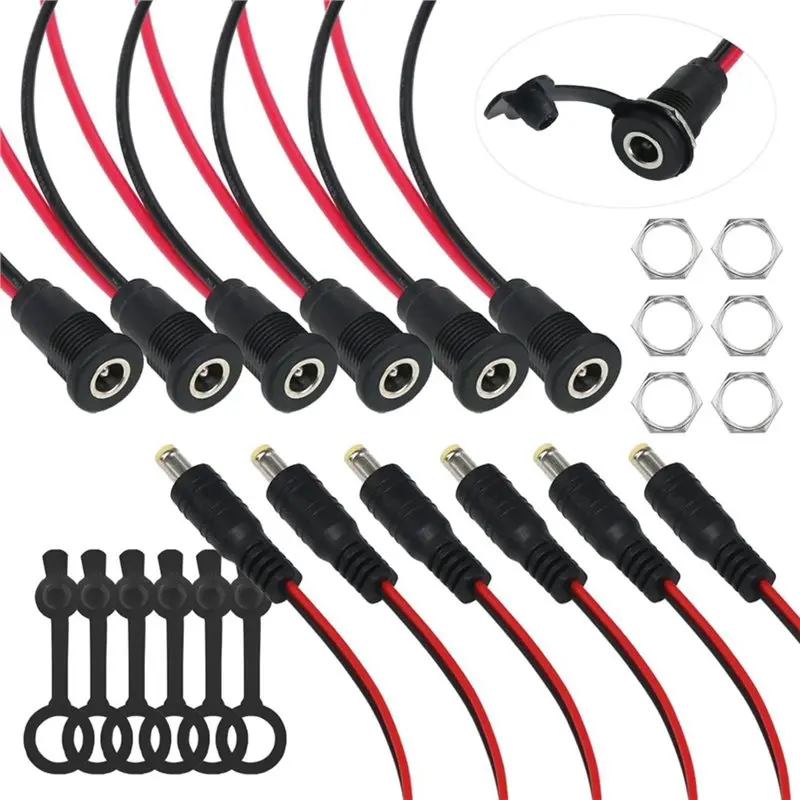 A20F-DC Power Jack Female Threaded Panel Mount Connector Adapter Kit 6 Sets With Cover Cap