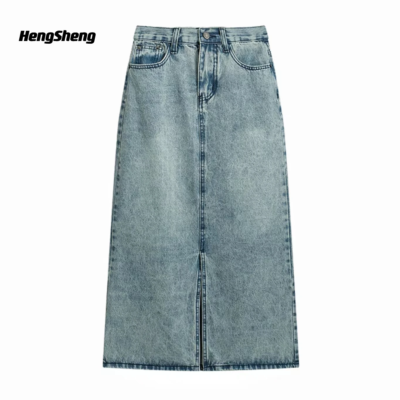 

Women's Summer Skirt Casual High Waisted Ripped Hem Washed Solid Button Up Denim Jean Maxi Skirt Big Size Skirt Woman Clothing