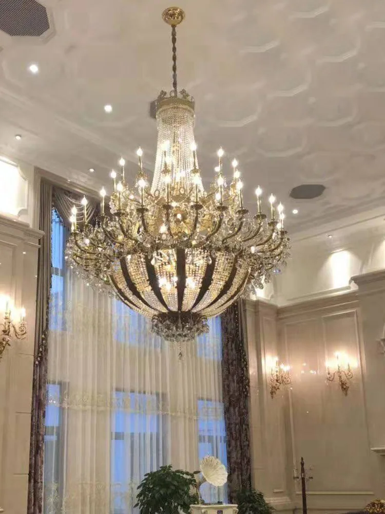 Modern large Luxury LED candle chandeliers ceiling hanging Stair Led Gold crystal chandelier Living Room Home light Fixture