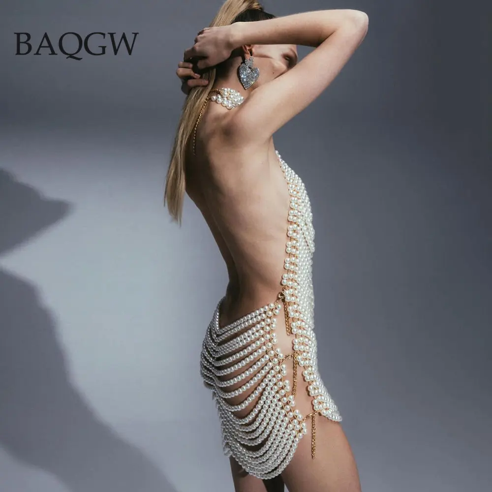 

Luxury Pearl Patchwork Summer Women's Unique Luxury Pearl Backless Sleeveless Tight Mini Dress Elegant Celebrity Party Dress