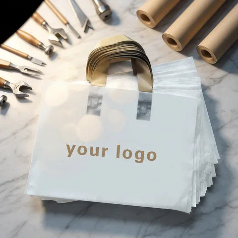100pcs Custom Logo Colorful Shopping Bags With Handle Plastic Gift Bag Print One Color Logo On Double-sided Free Design Print