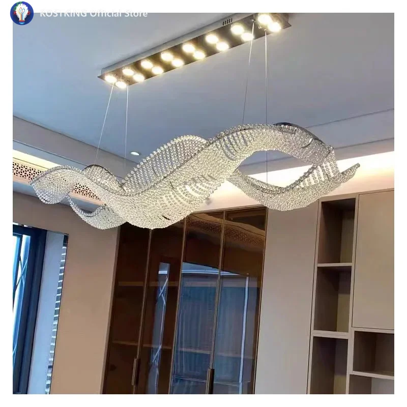 

Модный подвесной светильник для столовой, креативный минималистичный светильник для столовой, волнистая лампа для барной стойки, роскошный хрустальный светильник