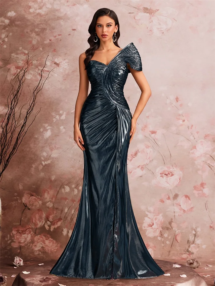 BLUEPLUM Luxury Slanted shoulder Maxi Evening Dresses Waist-cinching mermaid Wedding Party Night Elegant Long Cocktail Prom