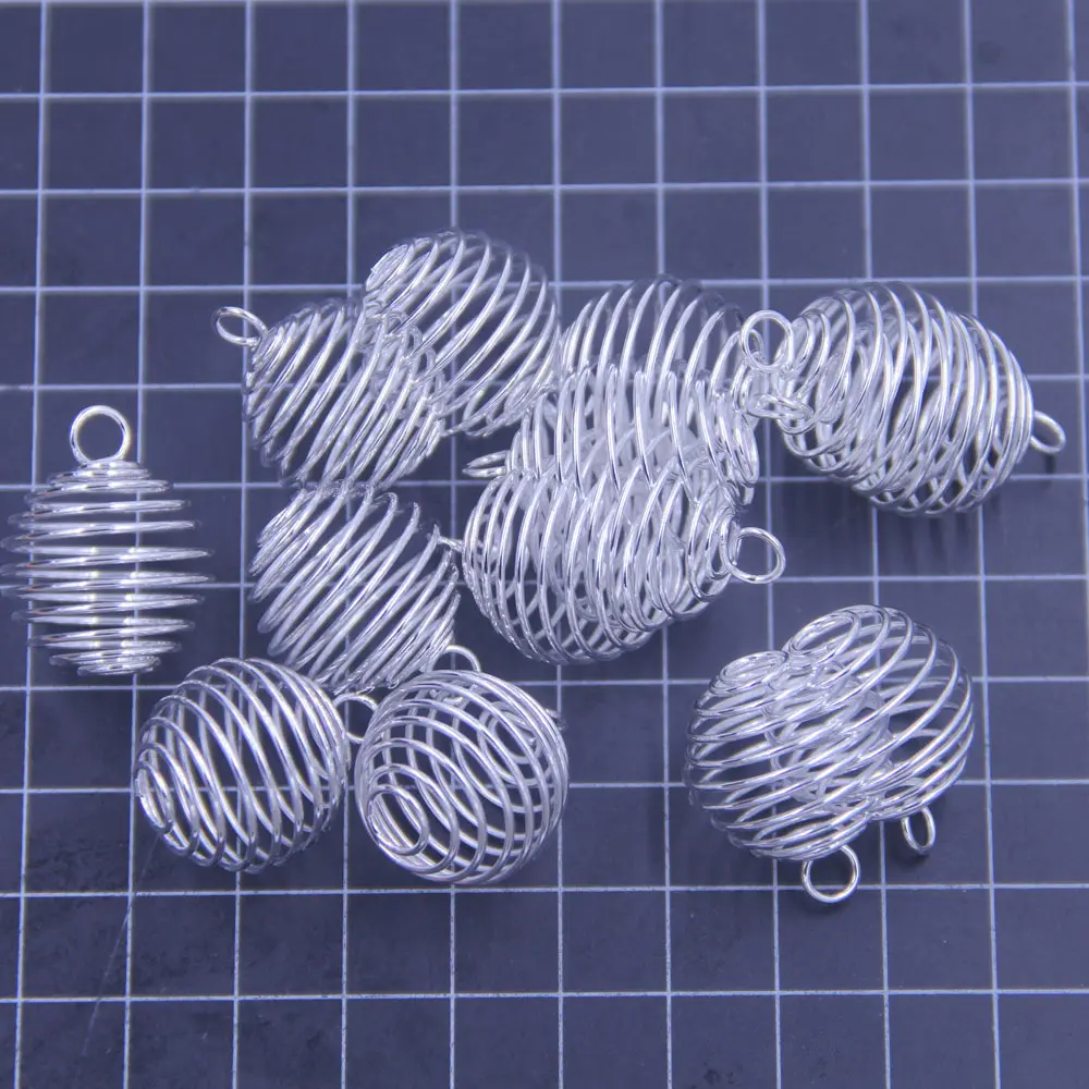 500Pcs Silver Plated Charms Spiral Bead Cages Breloque Jewelry DIY Findings 25x20mm