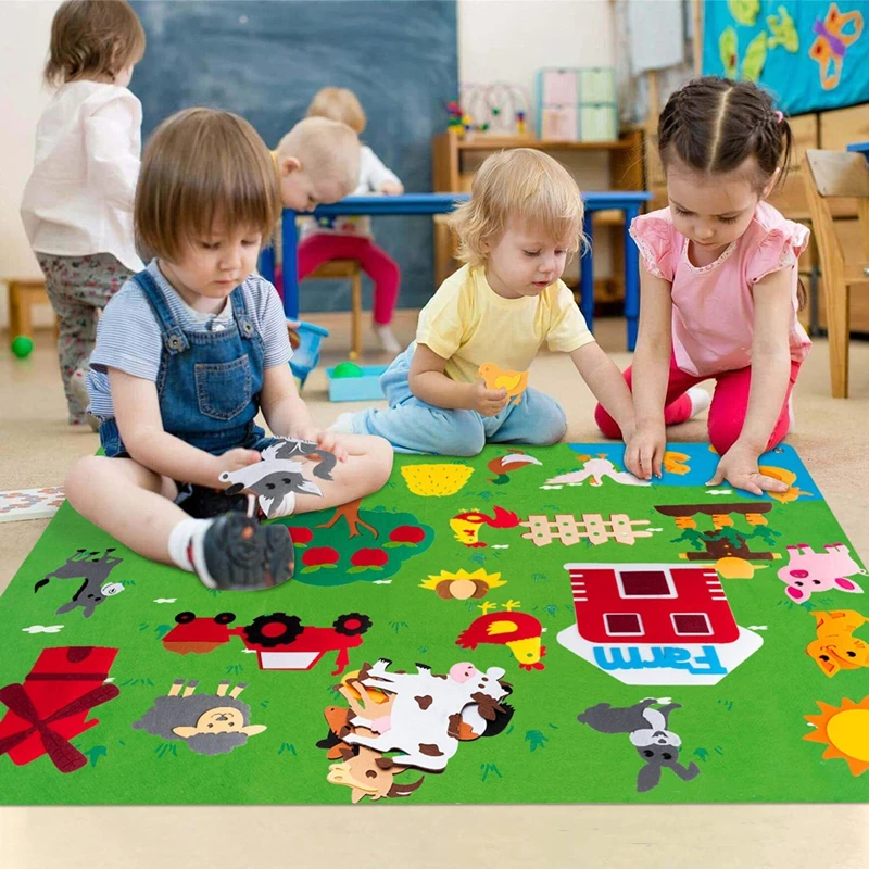 Kids DIY Felt Board Toys Montessori Story Board Interactive Puzzle Early Learning Cartoon Pattern Wall Decoration Baby Toy Gift