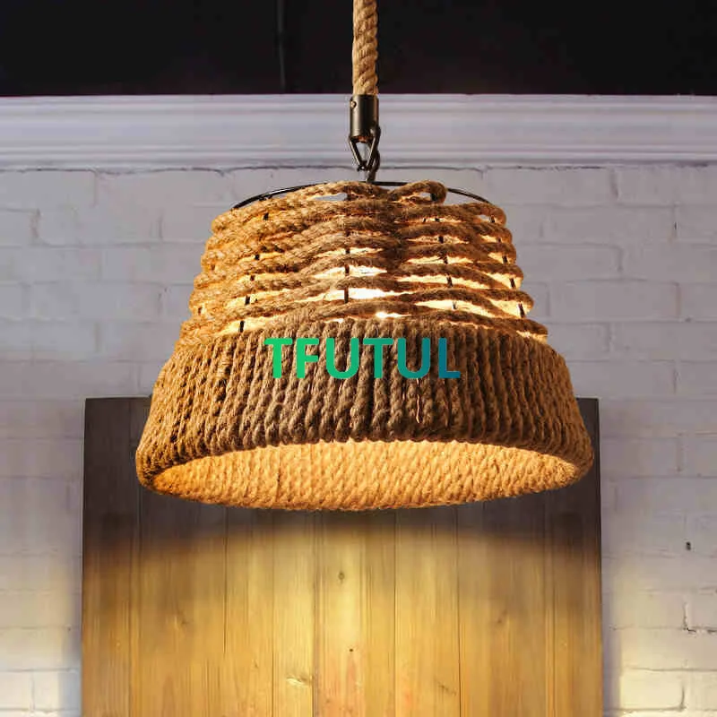 Vintage Style Chandelier American Rustic Hemp Rope Woven Pendant Hotel Cafe Restaurant Bar Decorative Lamps Christmas Decoration