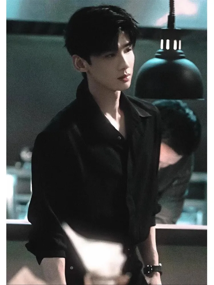 

Bla Long Sve irt for Men White Jingting Sli Casual Wear Inner Wear Suit Top Quali Loose Fit Spring Season Faion