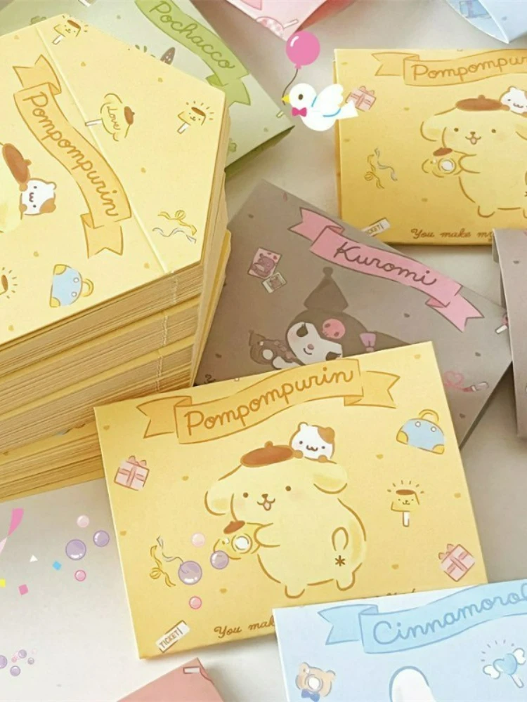 Carte de vœux série Sanrio, dessin animé mignon, carte de vœux chat, carte d'anniversaire à trois volets, accessoires de carte postale de dessin animé