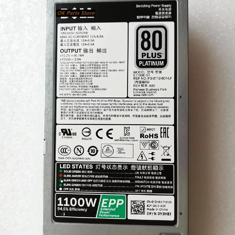 L1100E-S1 D1100E-S1 PS-2112-8D1-LF Voor DELL R720 R820 R920 R630 R730 Server Power 1100WPR21C W12Y2 Y3H8J