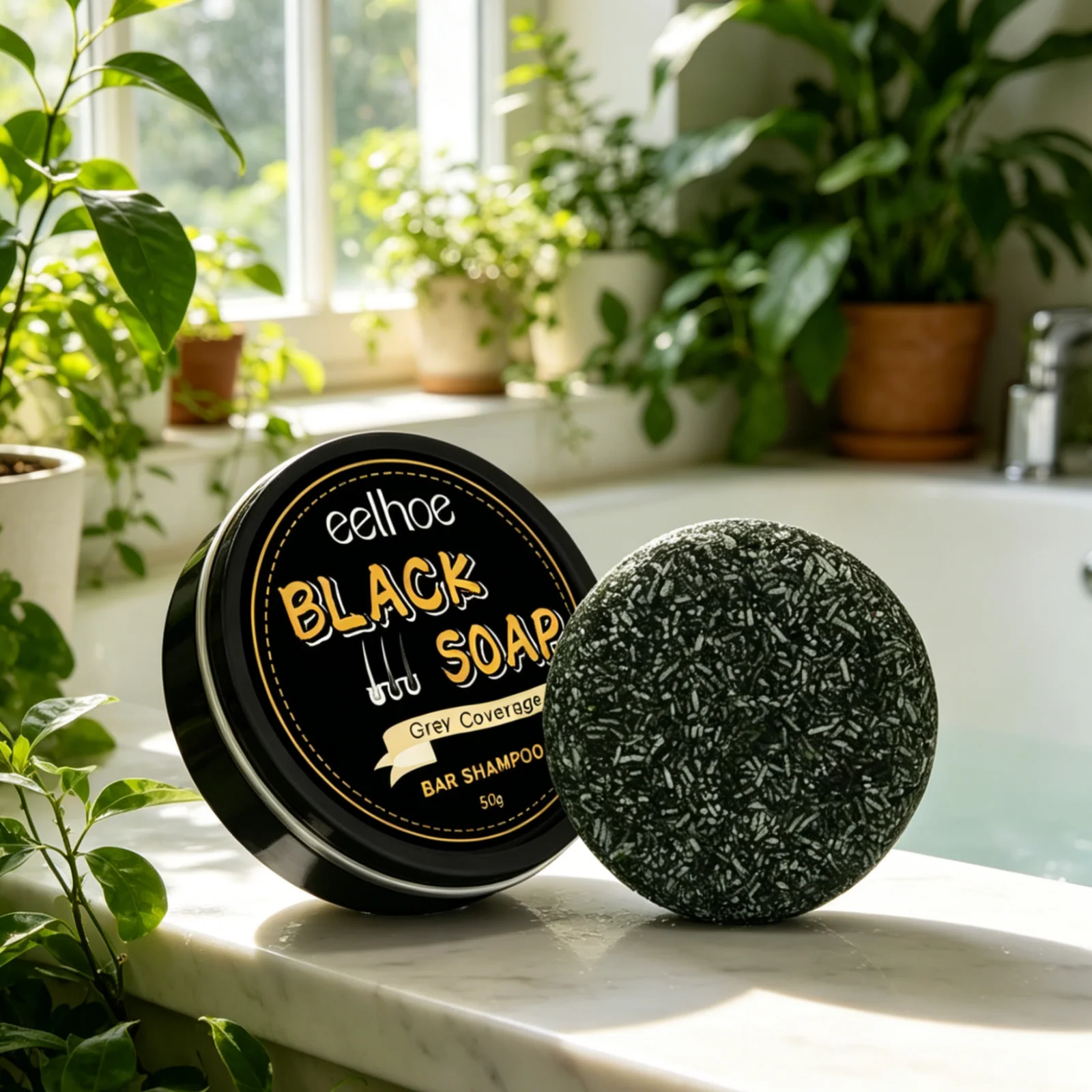 EELHOE Black Soap Deep Nourishment Long Lasting Moisturizing Powerful Cleaning Soft Smooth Hair Revitalizing Natural Shampoo Bar - view 5