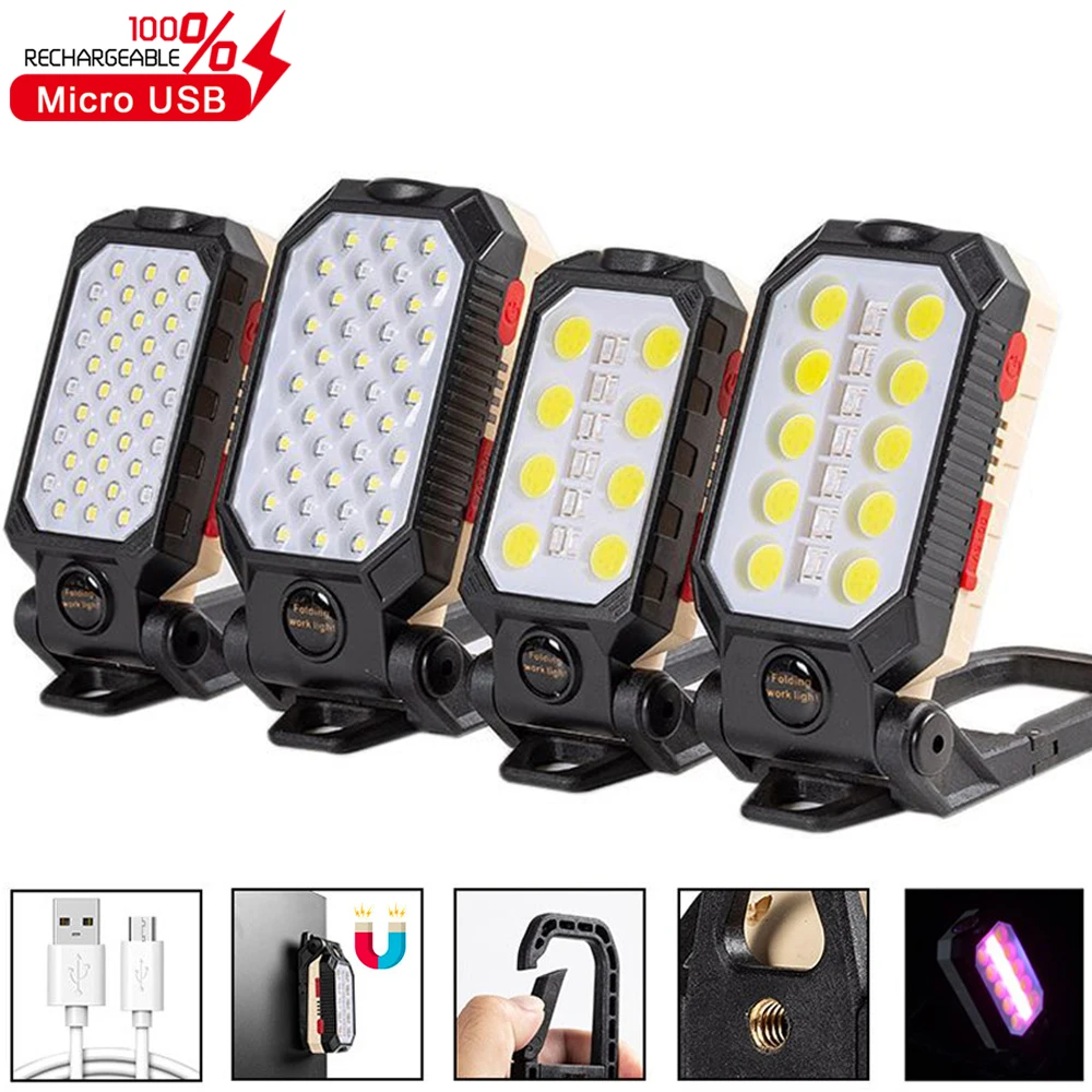 

Powerful COB Work Light USB Rechargeable LED Flashlight Foldable Waterproof Camping Lantern Magnetic Car Repair Power Display