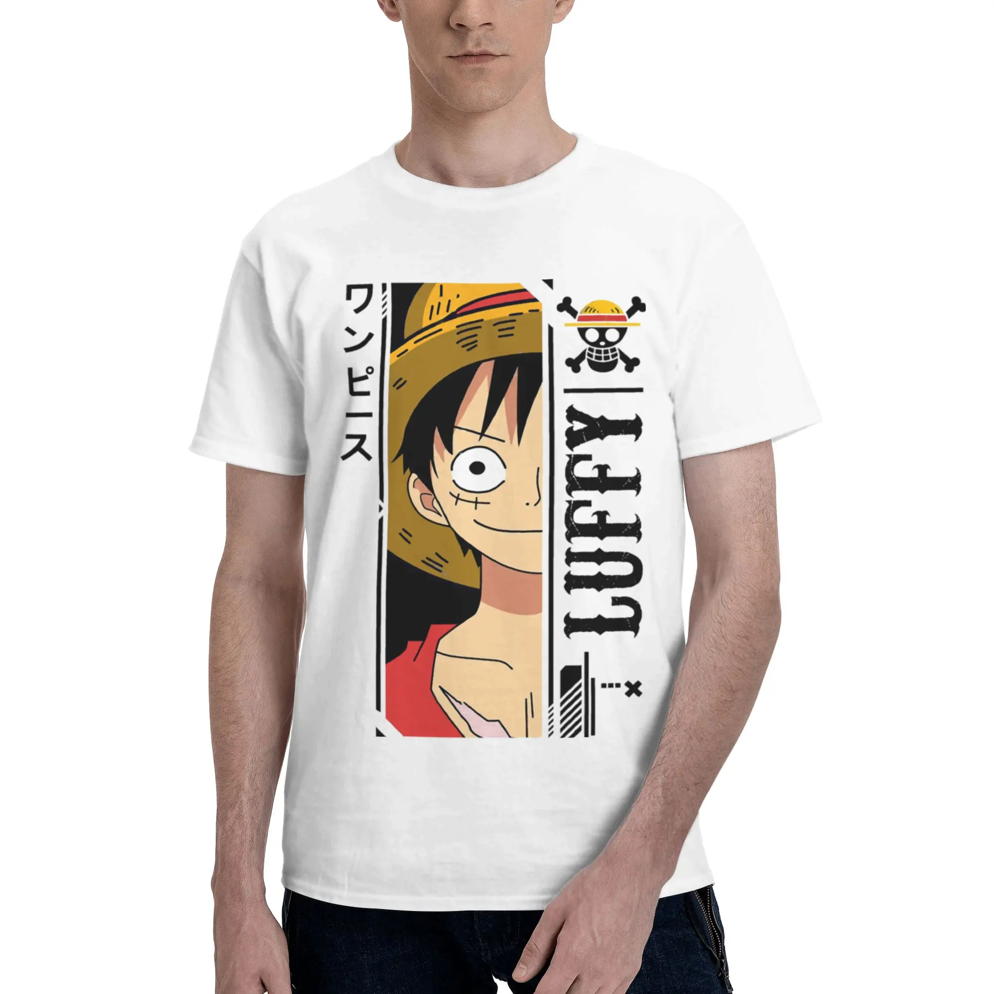 Monkey D luffy Straw Hat  Men's T Shirts One Piece Awesome Tee Shirt Short Sleeve Crewneck Pure Cotton Summer Tops T-Shirt