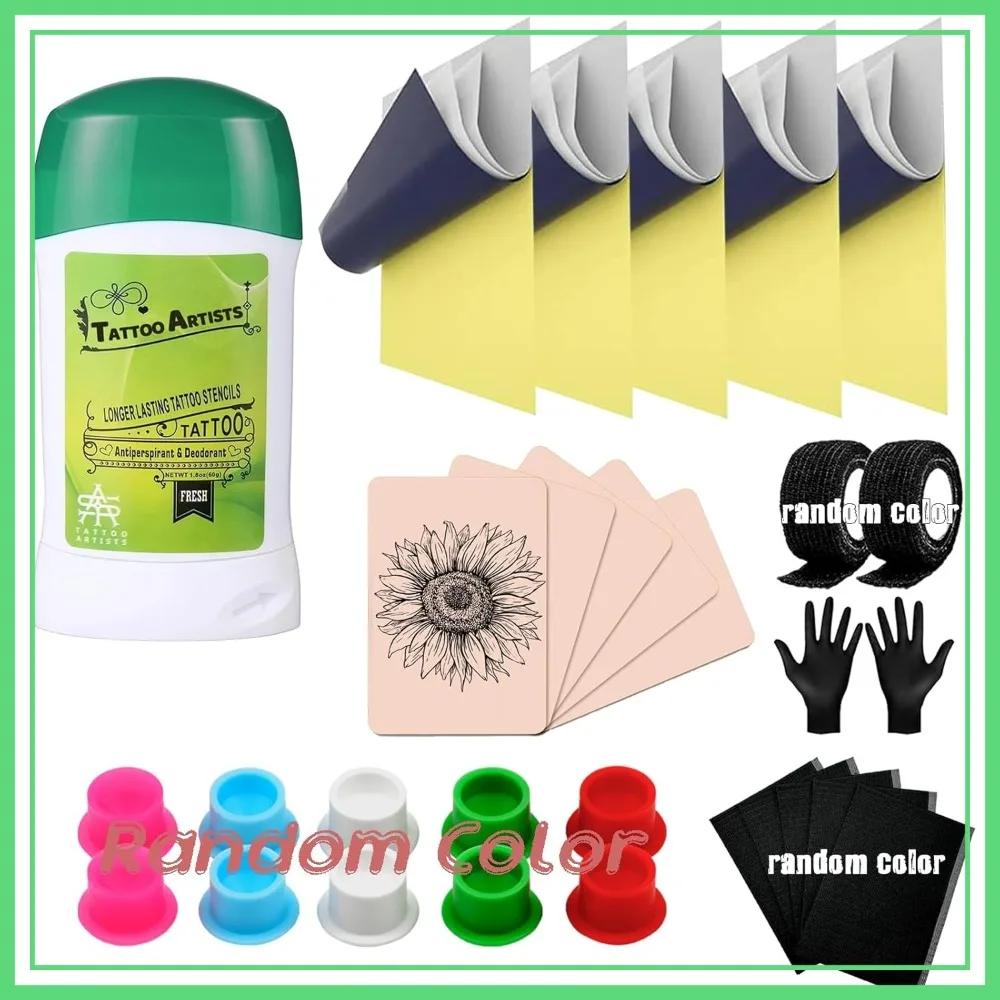 

29Pcs Tattoo Starter Kit for Beginners, 5.9x7.9in Practice Skin, A4 Transfer Paper, Stencil Gel, Ink Caps