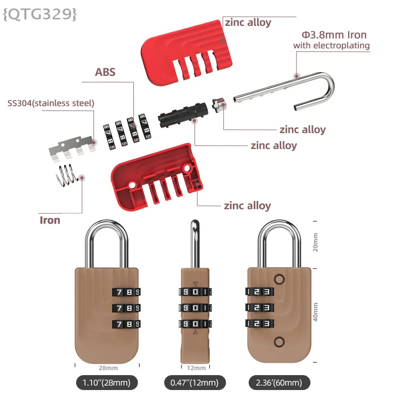 {QTG329} قطعة واحدة من قفل رقمي آمن - طلاء خبز مموج خفيف، مثالي لأمتعة السفر وخزانة الصالة الرياضية