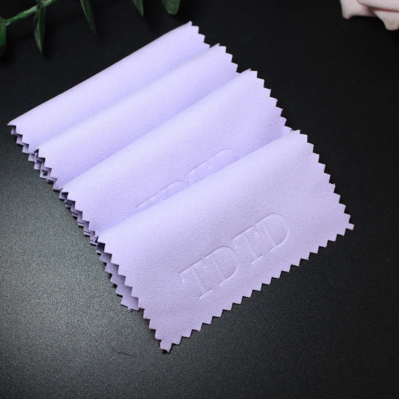 Emboss Custom LOGO 200pcs 8*8cm Silver Polish Opp Bags Cloth For Silver Jewelry Cleaner Blue Microfiber Suede Fabric Material