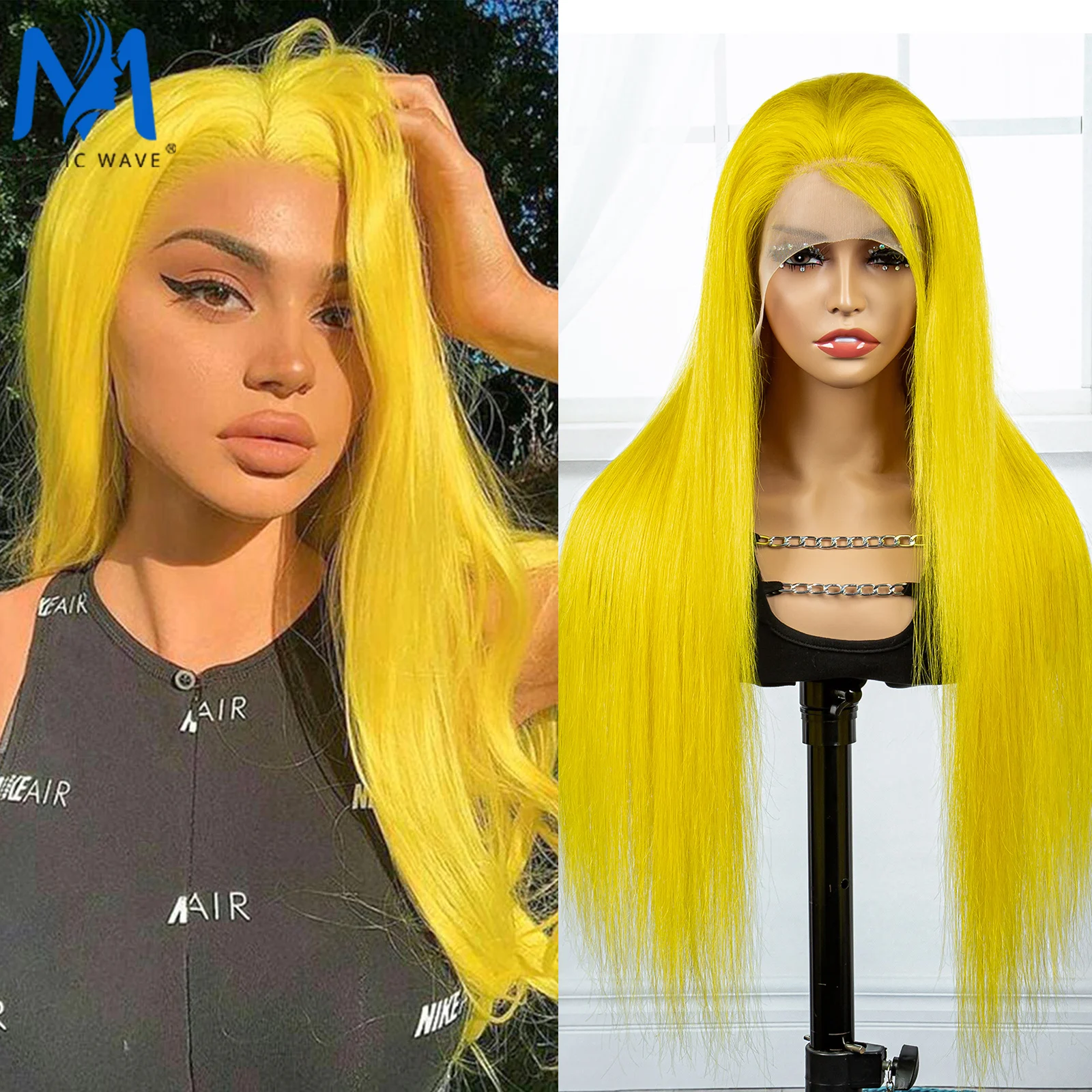 

Yellow Colored 13x4 Lace Front Straight Human Hair Wigs Brazilian 100% Remy Human Hair with Baby Hair for Women 200% Density
