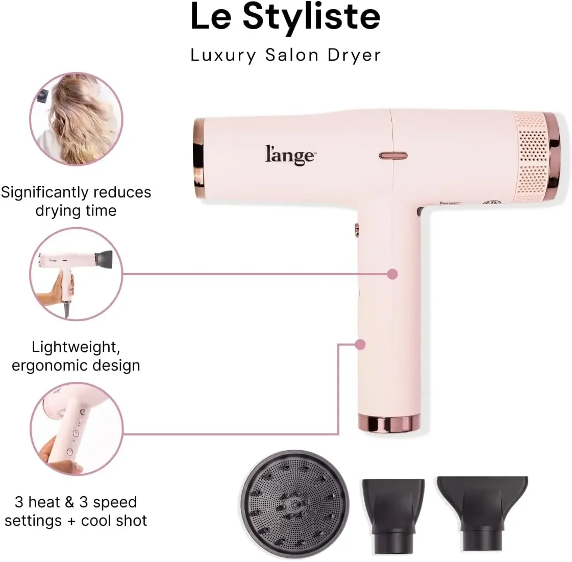 HAIR Le Styliste Luxury Hair Dryer | Quiet Brushless Blow Dryer with Diffuser | 1875 Watts for 4X Faster Drying | Hairdryer with