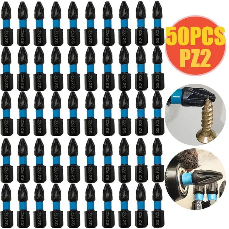 50Pcs PZ2 S2 Alloy Steel Screwdriver Bit Sets for Drill Impact Screwdriver Hex Magnet Professional Work Tools 25mm PZ1 PZ3 PH2