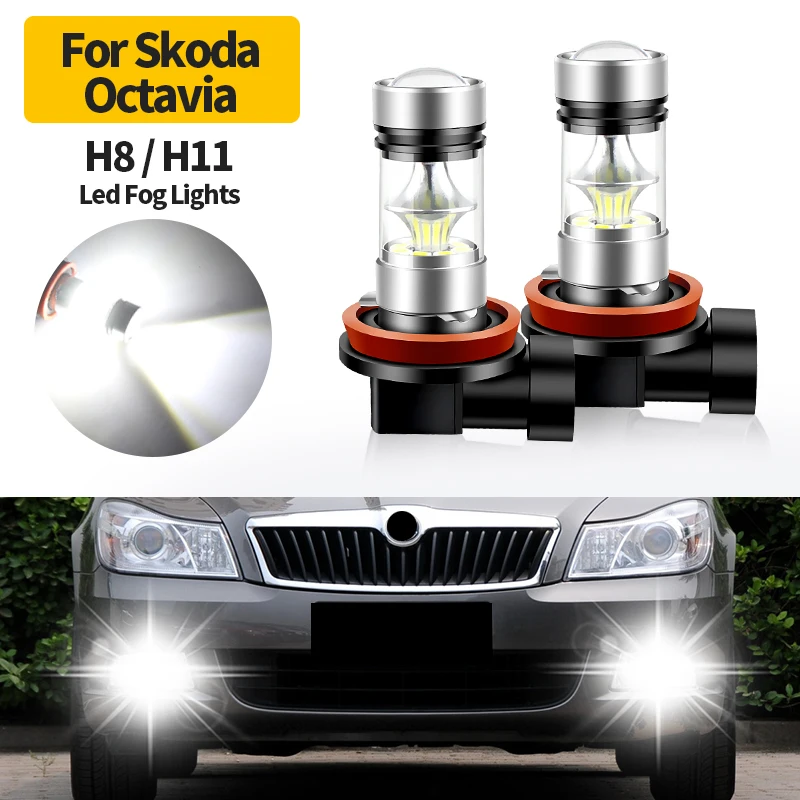 2pcs 12V LED 100W white H8 H11 H16(JP) Car Front Fog Lights LED Lamp Bulb For Skoda Octavia MK2 A5 2004-2013 MK3 A7 2013-2016