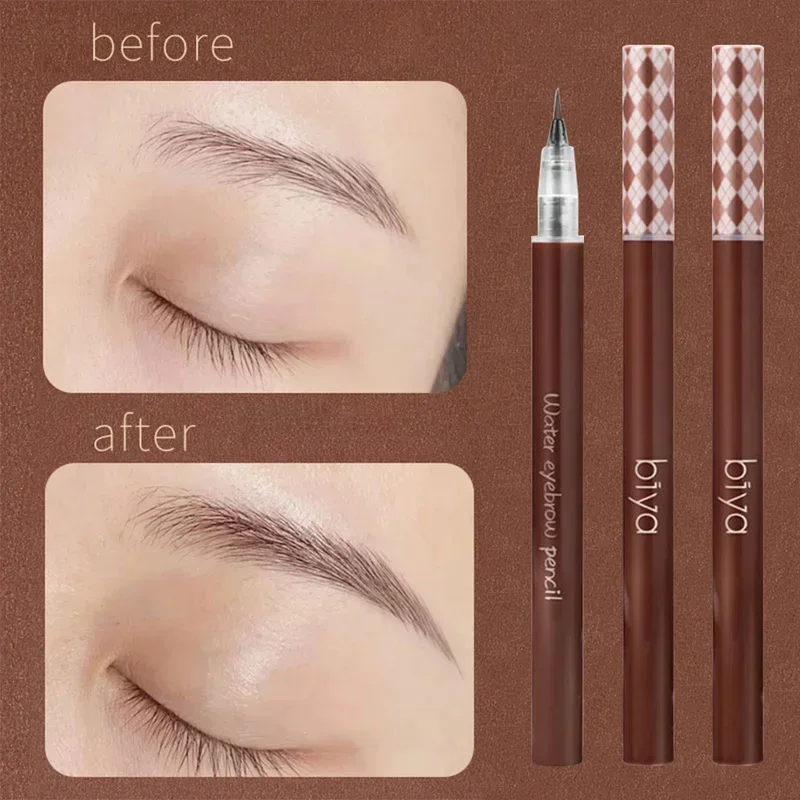 Caneta de sobrancelha líquida natural impermeável e à prova de suor Caneta de longa duração Super Fine Brows Enhancer Lápis de sobrancelha selvagem Delineador 3 cores