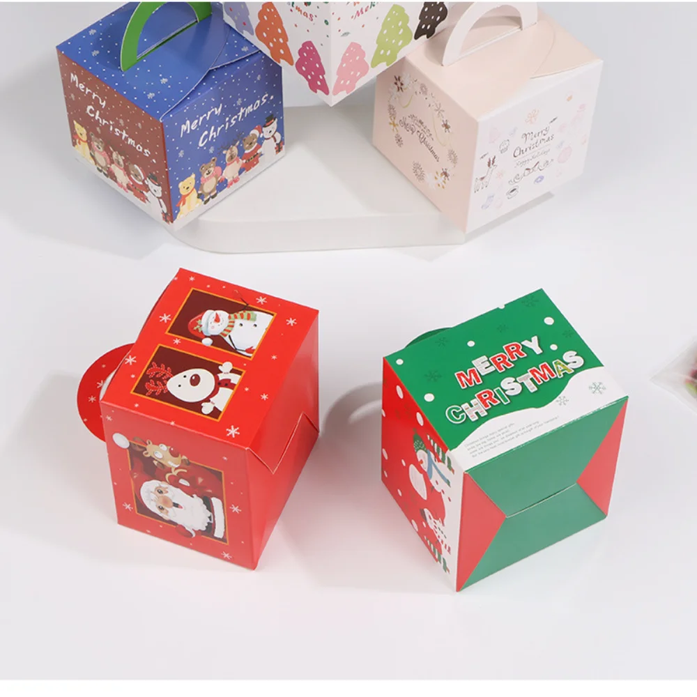 1pcs Christmas Paper Gift Box Bags Foldable Cookie Candy Chocolate Bag Christmas Eve Packing Box Home New Year Decorations