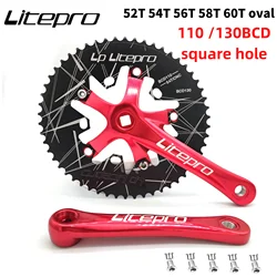 Litepro BMX Bike BCD 130MM Integrated Sprocket Crank Single Crank Folding Bike 52/54/56/58/60T Bike Elliptical Disc 110 130BCD