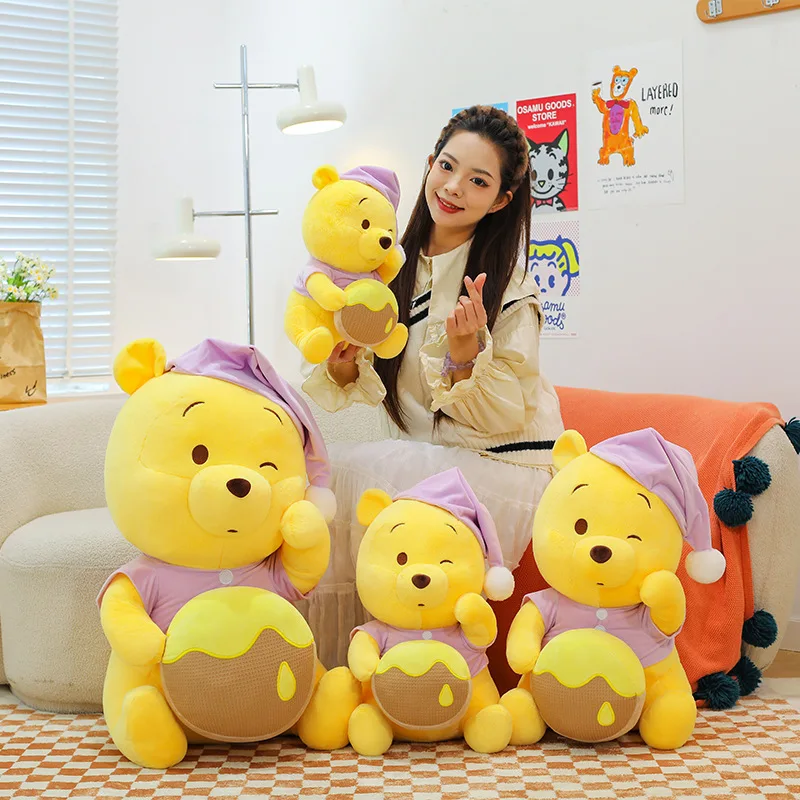 

Disney Cute Sleeping Sweetheart Winnie The Pooh Plush Toy Kawaii Nightcap Teddy Bear Sleep Companionship Dolls Kid Surprise Gift