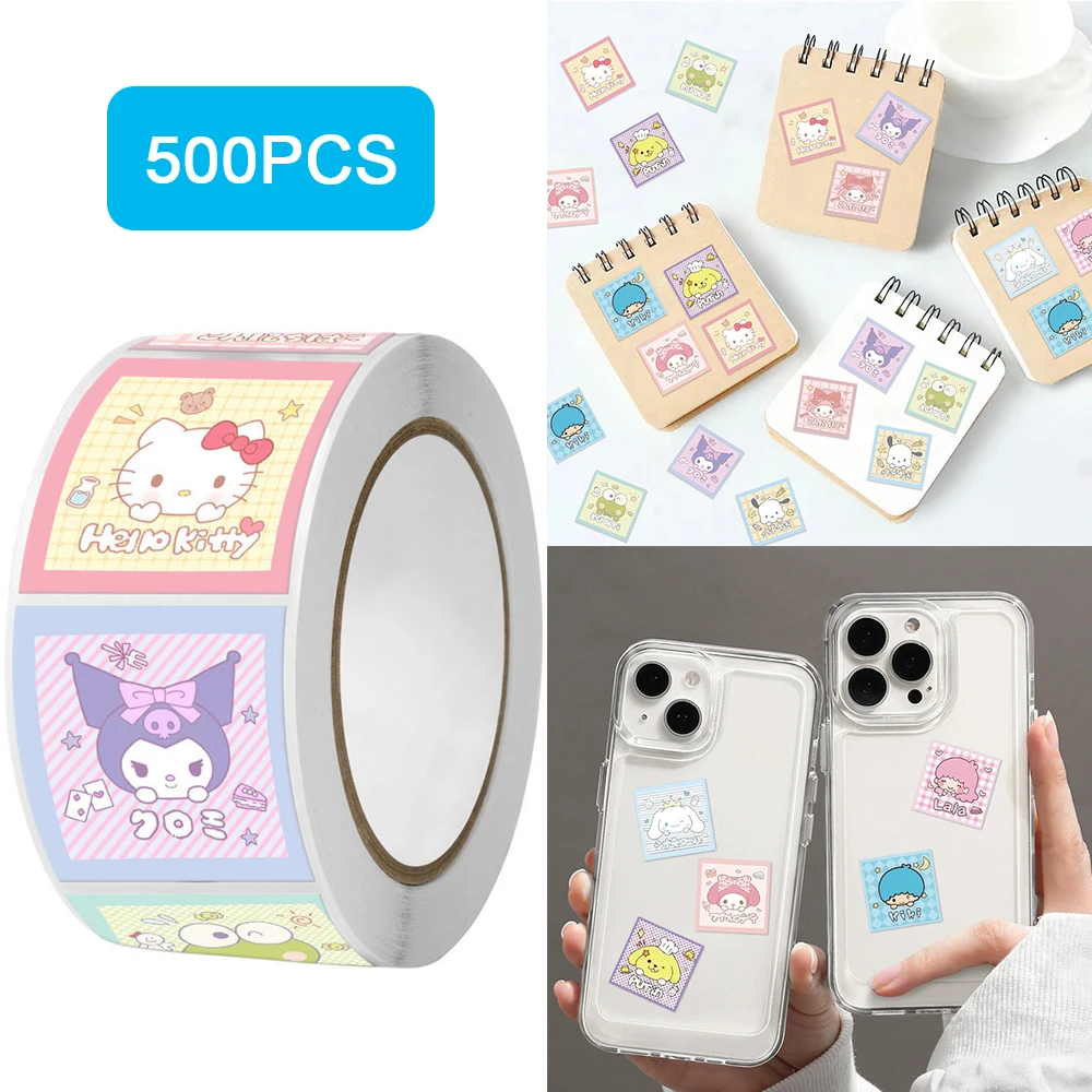 

500pcs/roll Cute Cartoon Sanrio Sealing Stickers Kawaii Kuromi Melody Anime Sealing Decals Laptop Phone Luggage Reward Sticker