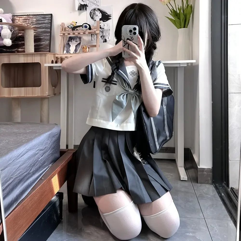 زي المدرسة الثانوية الكورية اليابانية الأرثوذكسية سيفوكو بحار البدلة الكورية طالب Kawaii Jk الزي تأثيري الصيف مطوي تنورة