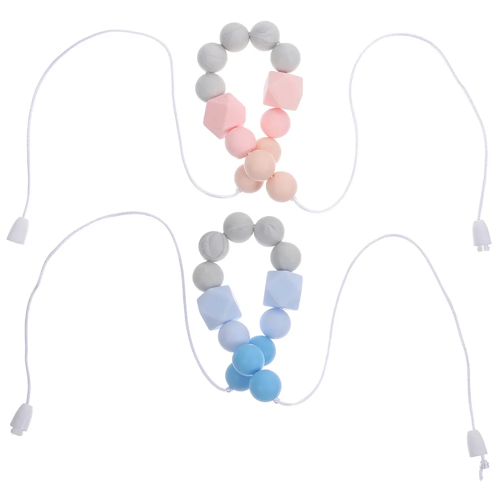 

2 шт., детское ожерелье для прорезывания зубов, силиконовые бусины, безопасное облегчение зубов, забавные жевательные украшения для младенцев, ожерелье для младенцев
