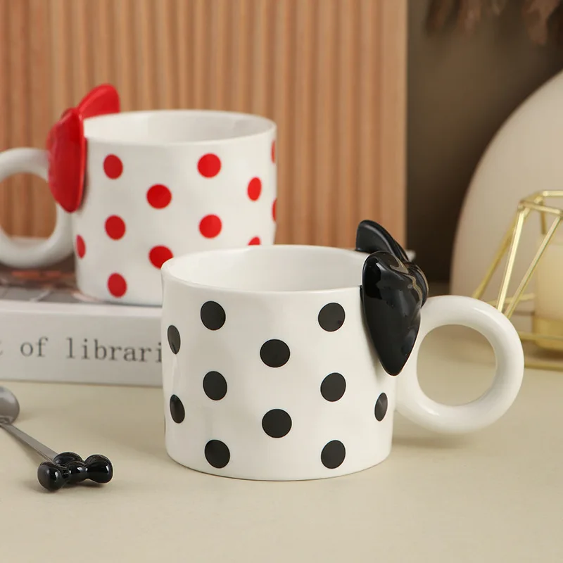 420ml European Ceramic Coffee Cup Polka Dot Bow Mug Afternoon Tea Flower Tea Coffee Cup Exquisite Breakfast Mug Birthday Gifts