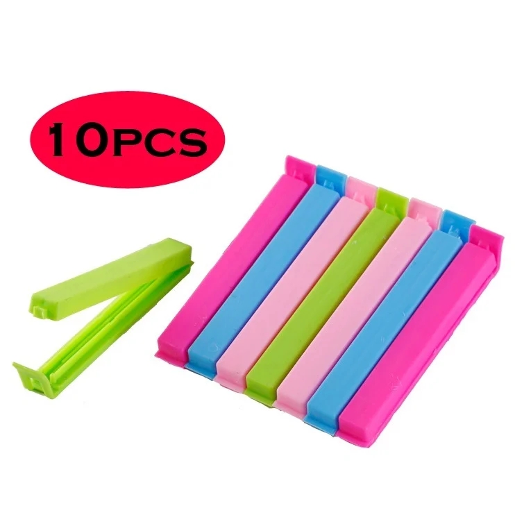 10 Uds. De Clips delgados de plástico de Color caramelo, herramienta de sellado de boca para bolsa para mantener las galletas con Chip, suministros frescos de cocina para el hogar, Color aleatorio