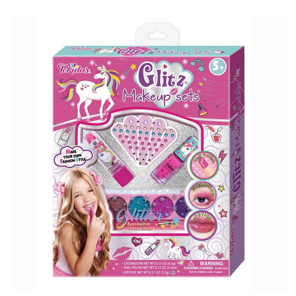 2024 Kids Makeup Set Glitz Makeup Sets Nail Polish Art Gem Stickers Eyeshadow Kids Toys