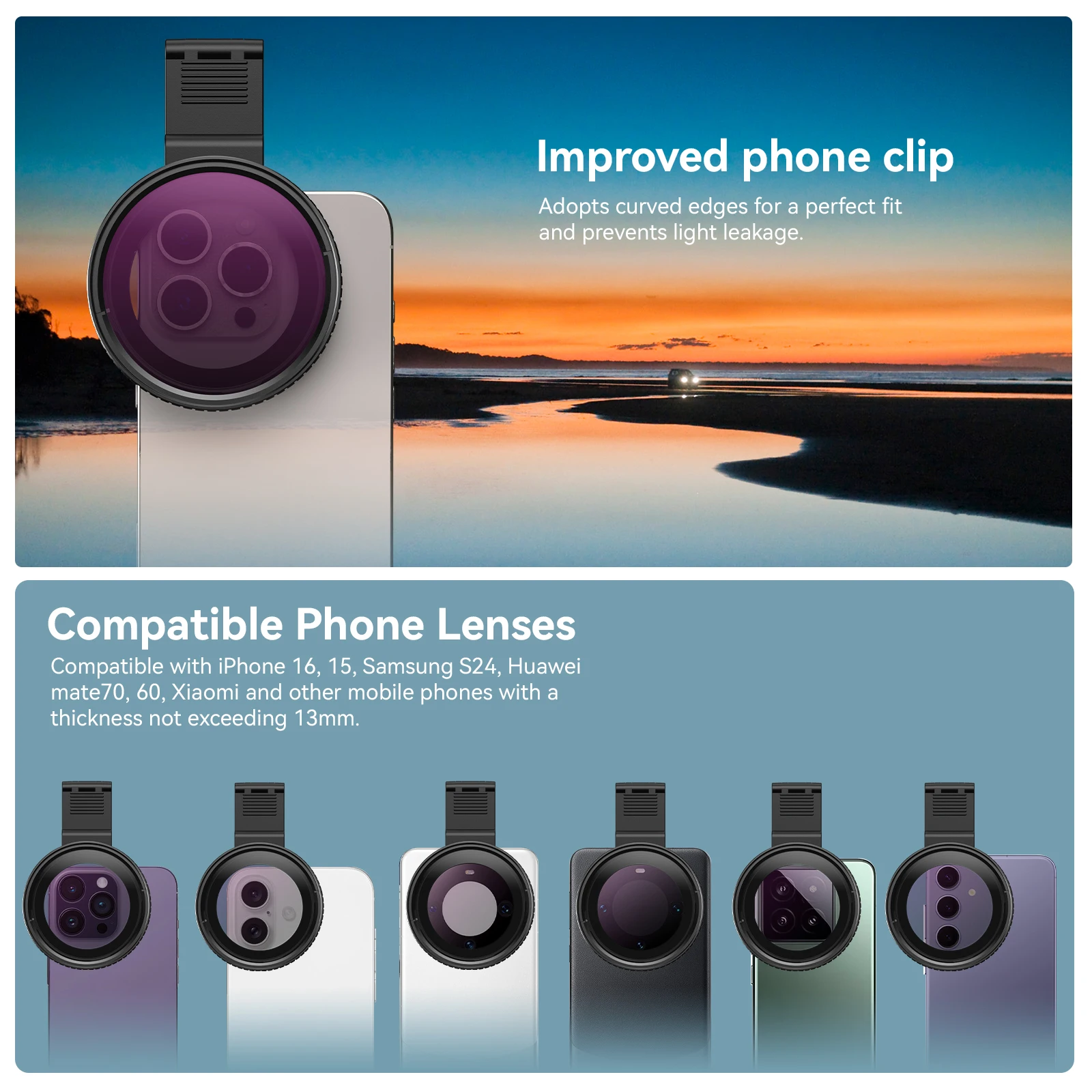 ฟิลเตอร์โพลาไรซ์ CPL สำหรับโทรศัพท์ขนาด 67 มม./ฟิลเตอร์ ND 32/ฟิลเตอร์ ND 400 พร้อมคลิปอเนกประสงค์สำหรับกล้อง DSLR นิคอน ไอโฟน ซัมซุง และโทรศัพท์ทุกรุ่น