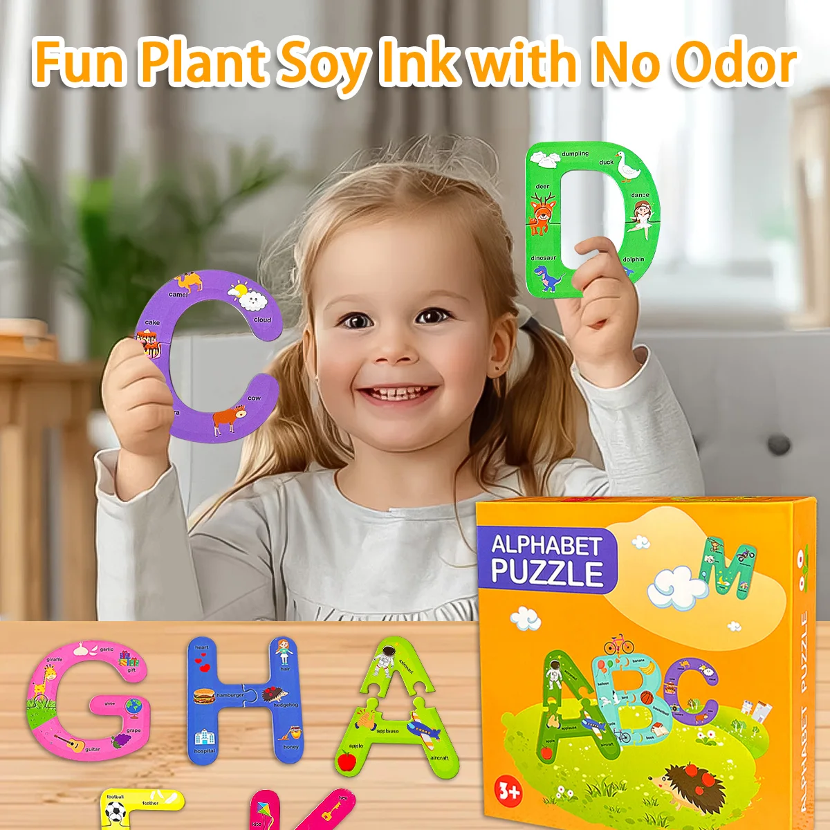 

2025-цветная головоломка ABC. Детская головоломка с буквами Монтессори: 3+ головоломка для раннего образования.