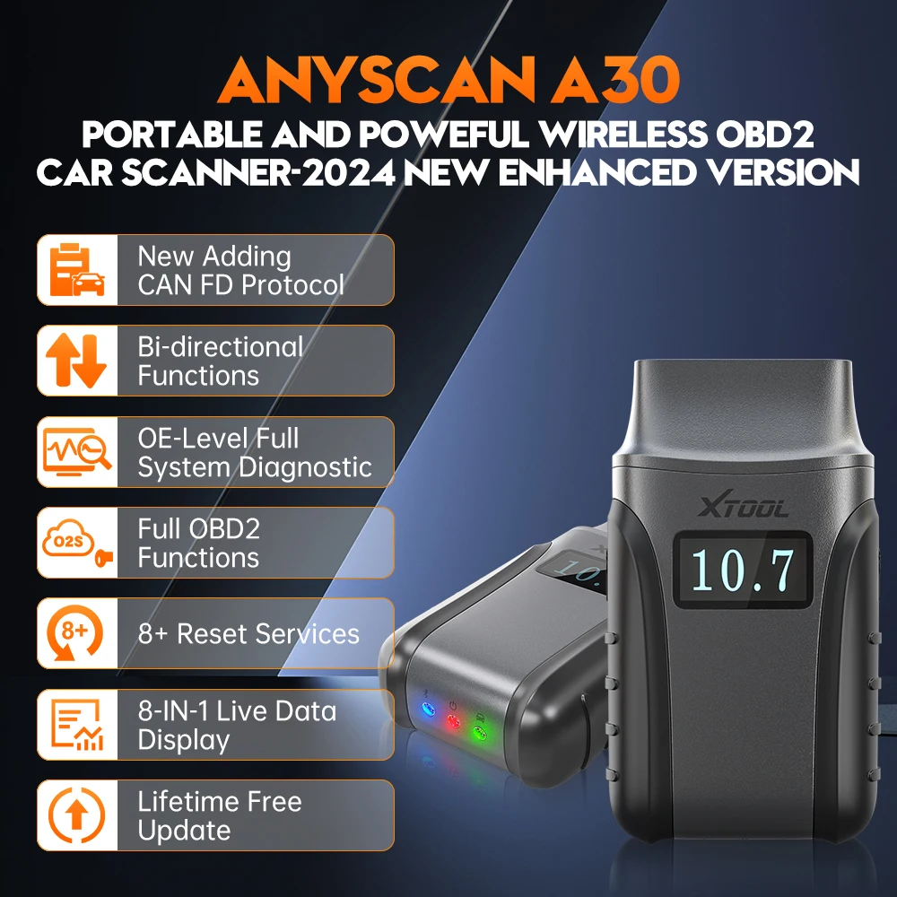 XTOOL Anyscan A30 OBD2 Car Diagnostic Tool Full System Diagnostic Bi-directional Control OBD2 Scanner Support CAN FD