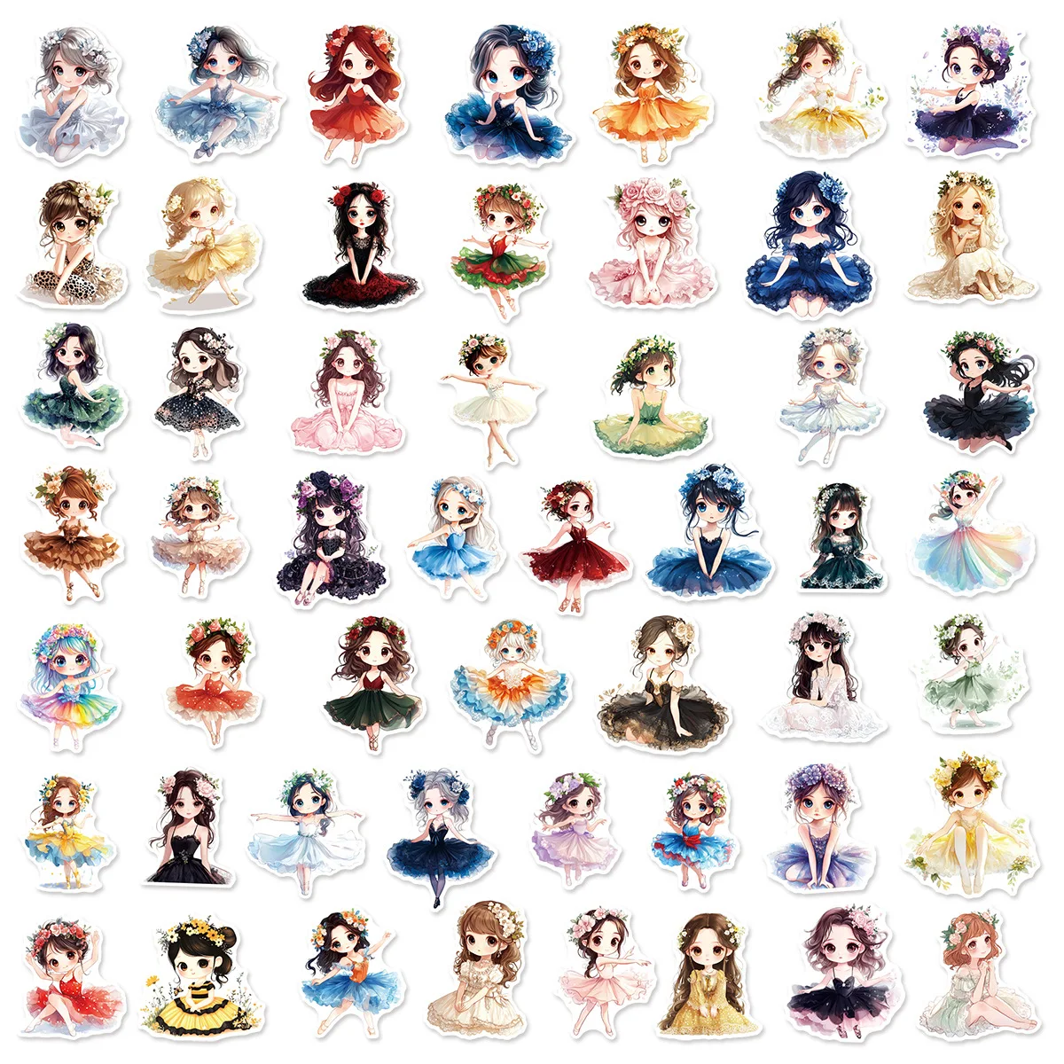 50/100 Pcs Ins High Value Ballet Doodle Stickers Eco-Friendly for Notebook Phone Case Diary Helmet Skate Desk Bicycle Decals