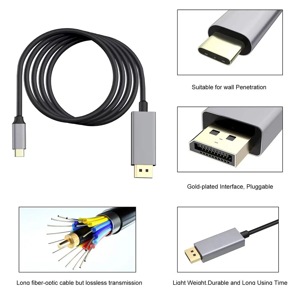 USB C Thunderbolt3 to DisplayPort 4K 8K@60Hz Cable Type-C to DP1.4 Display Cord Compatible with Samsung Dex Iphone15 Macbook Pro