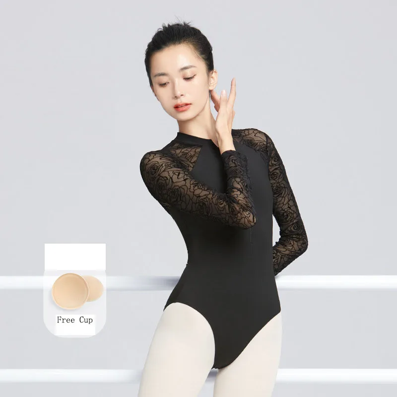 Dance Leotard Adult Ballet Skirt Long Sleeve Flora High Neck Ballet Leotard Ballet Dress Ballerina Dancewear Gymnastics Leotards