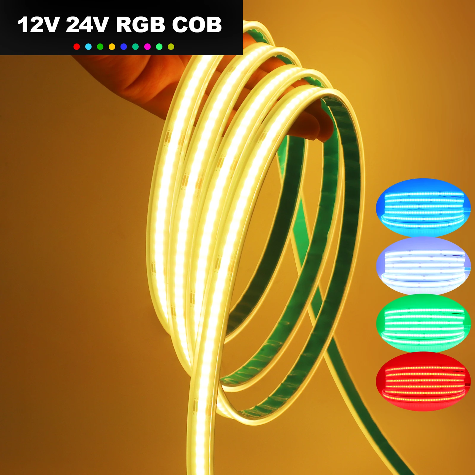 

DC12V 24V RGB COB LED Strip Lights 576 LEDs/m IP67 Waterproof Flexible Ribbon Tape Dotless Dimmable COB Light Bar for Home Decor