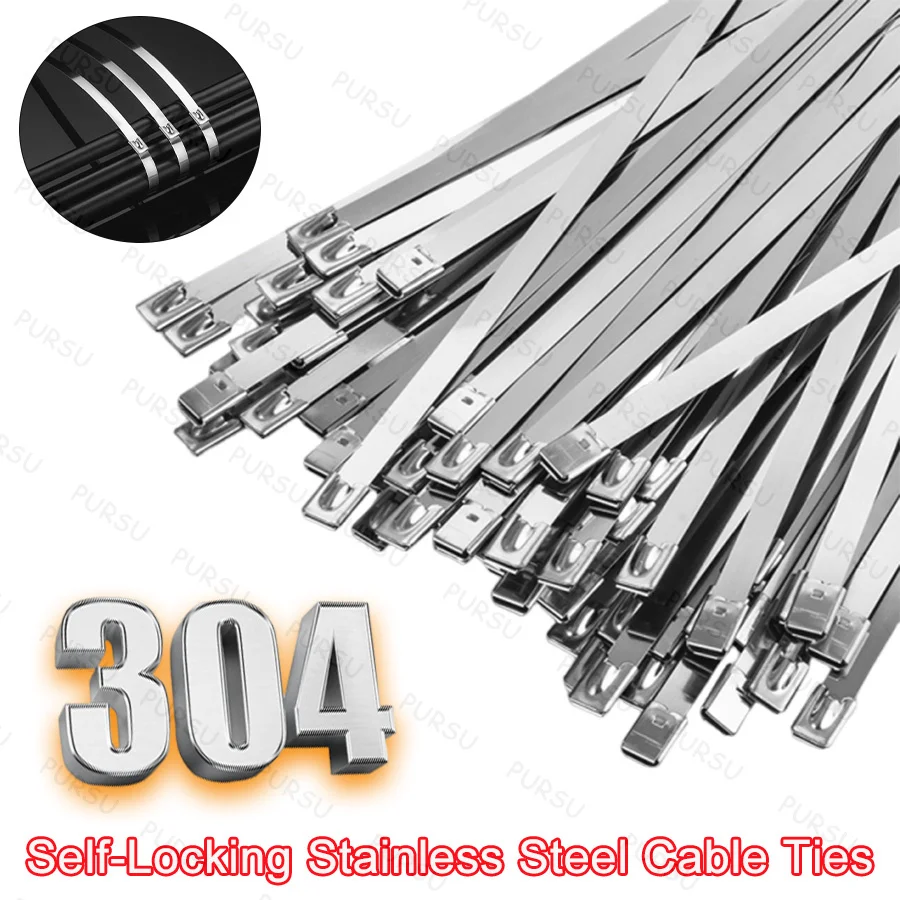 4.6mm Metal Zip Ties, 304 Stainless Steel Heavy Duty Self-Locking Cable Ties, For Exhaust Wrap, Wire Fence Rolls, Farms, Pipes
