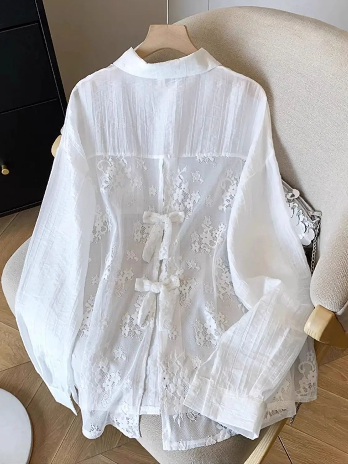 

Легкая женская солнцезащитная рубашка с длинными рукавами в корейском стиле, с разрезами и кружевными вставками, дизайн Sense, Dr Zhuo